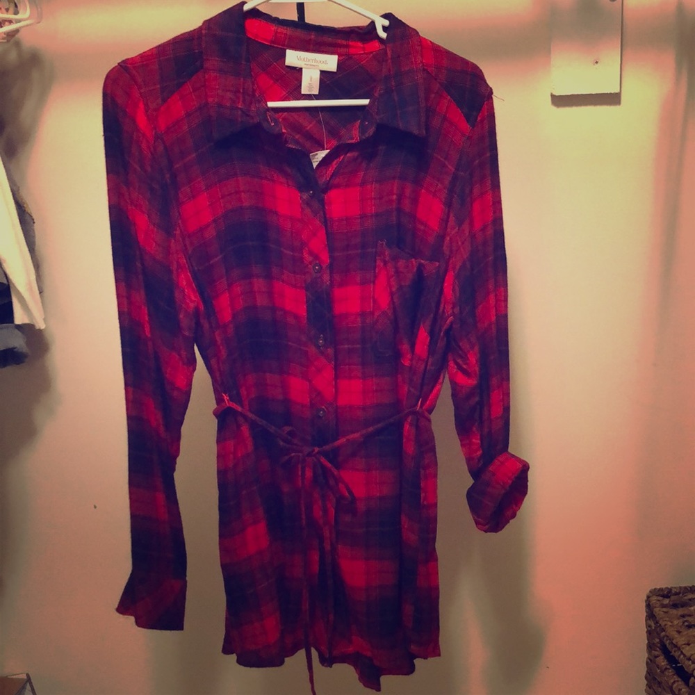 Red and Navy Plaid Motherhood Maternity button top